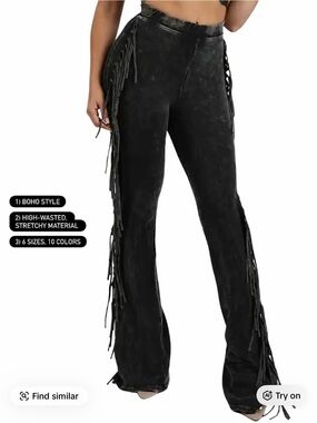 High-Waisted Black Fringe Boho Pants